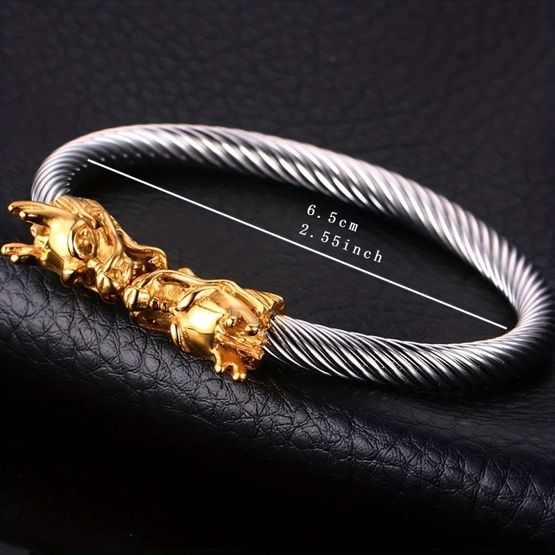 Men's Double Dragon Head Cuff Bangle
